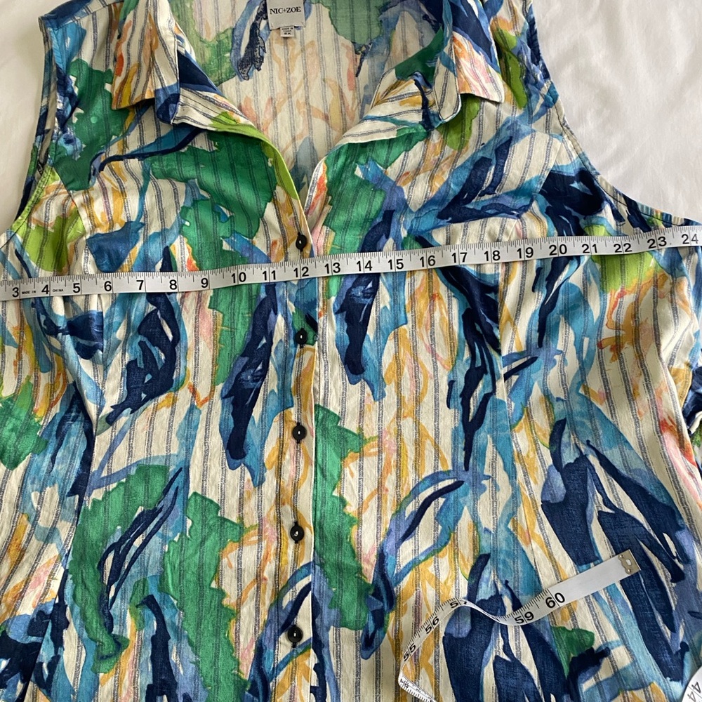 NIC+ZOE Green and Blue Scribble Vines Floral Sleeveless Midi Shirt Dress SZ 2X - Picture 10 of 11